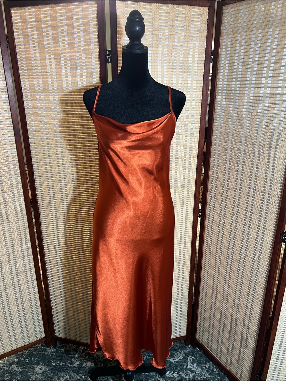 Bebe Satin Cowl Neck Slip Midi Dress 🍊 - Picture 3 of 6